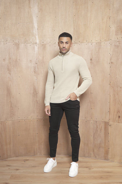 Capo Ribbed 1/4 Zip Jumper - Stone