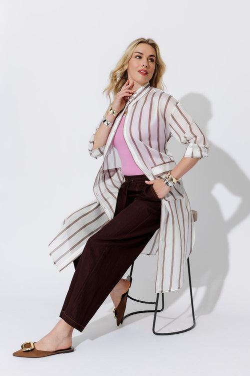 Brown/White Long Lyocell Shirt