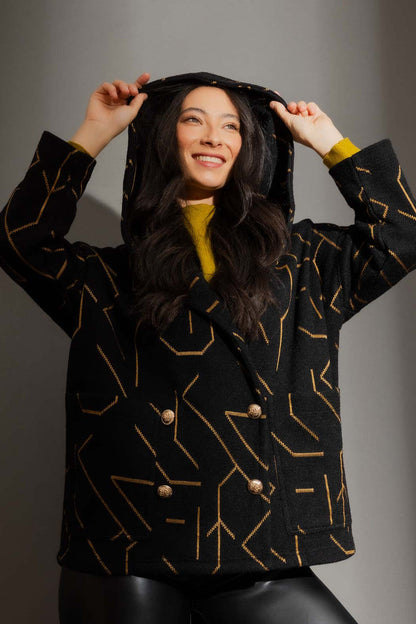 Black/Gold Hooded Coat