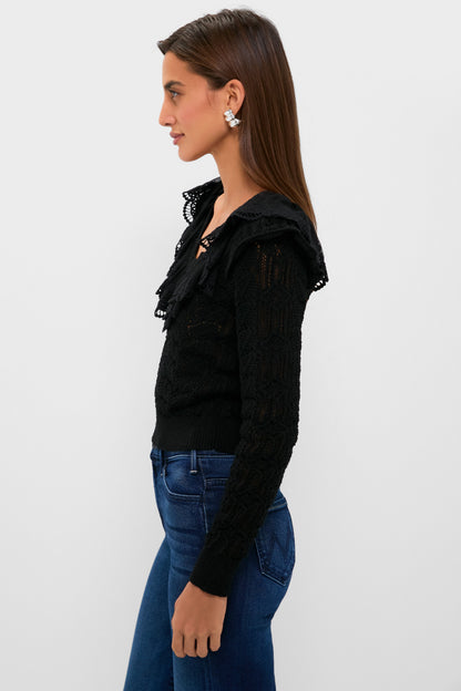 Black Pointelle Knit Sherry Top