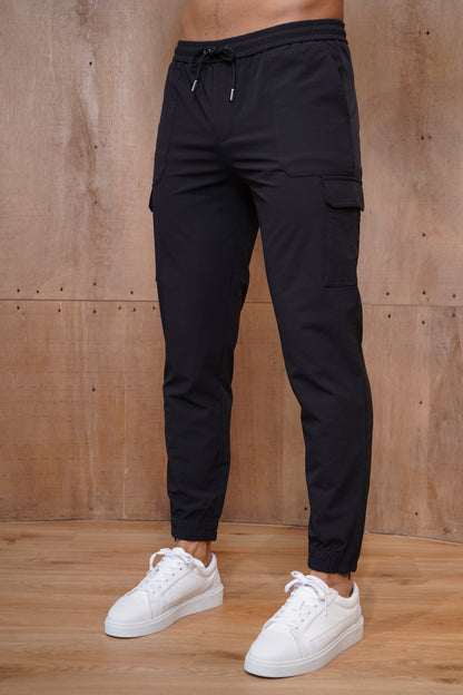 Capo Smart Cuffed Cargo Pants - Black