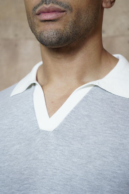 Capo Egyptian Cotton Contrast Cuban Collar Polo Shirt - Grey