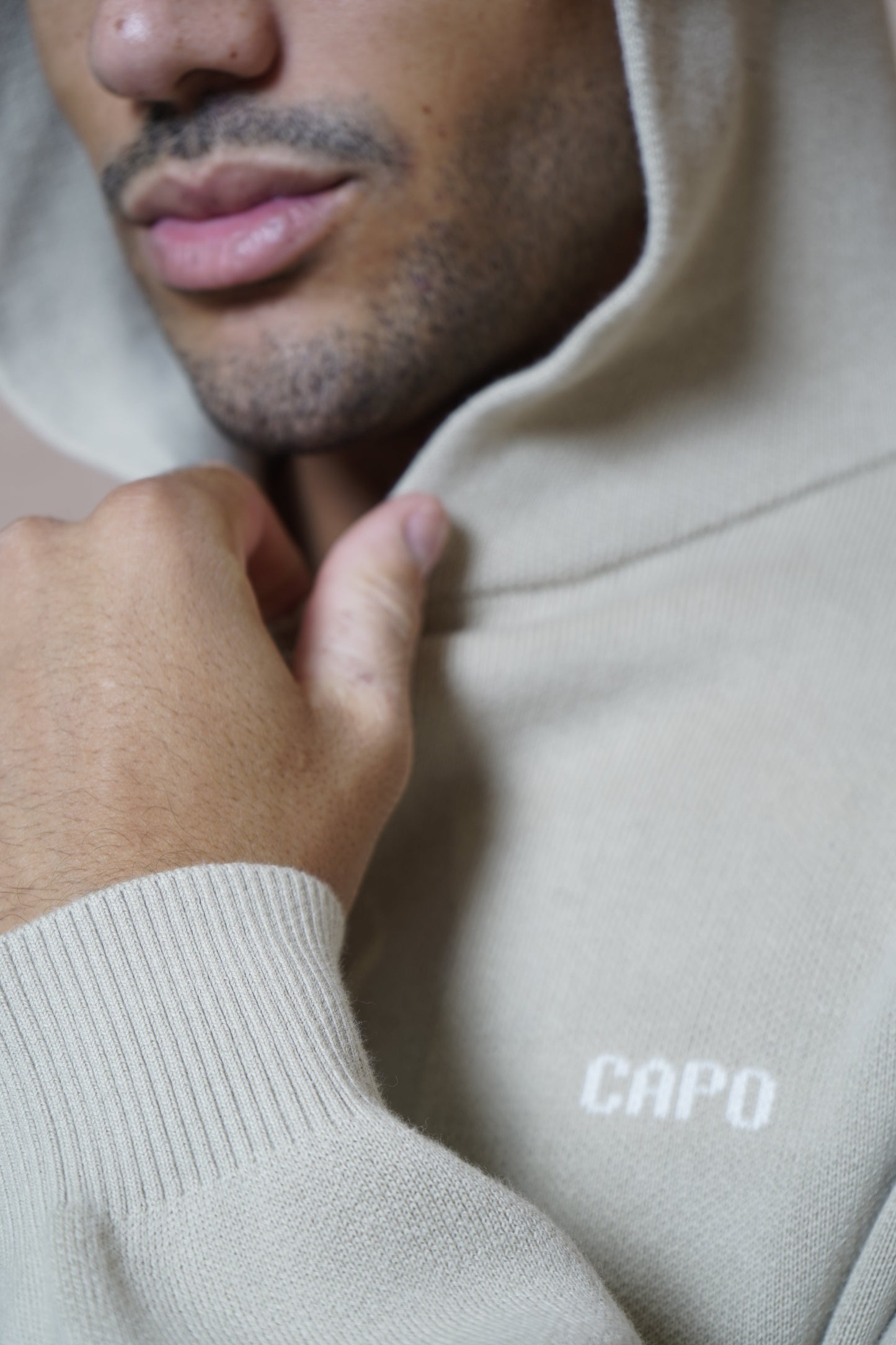 Capo Knitted Branded Hoodie - Stone