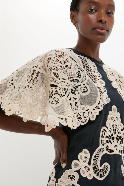 Black Medina Lace Midi Dress