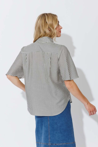 Black Stripe Milan Fluted Blogger Shirt