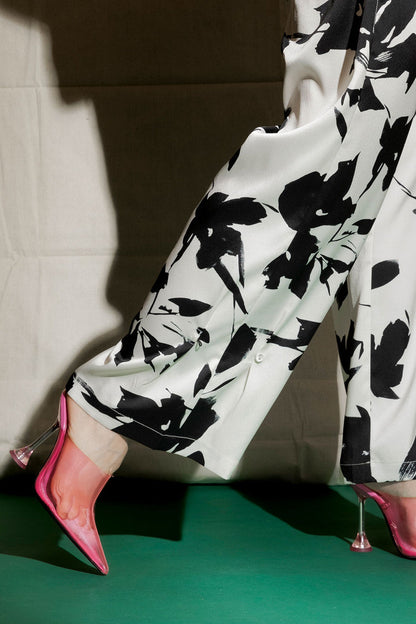 Black/white Silky Button Hem Pant