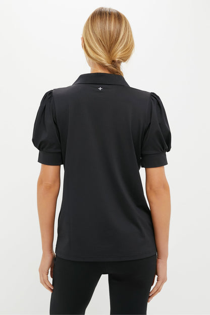 Black Puff Sleeve Performance Jersey Caroline Polo