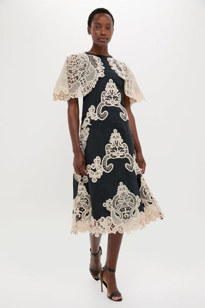 Black Medina Lace Midi Dress