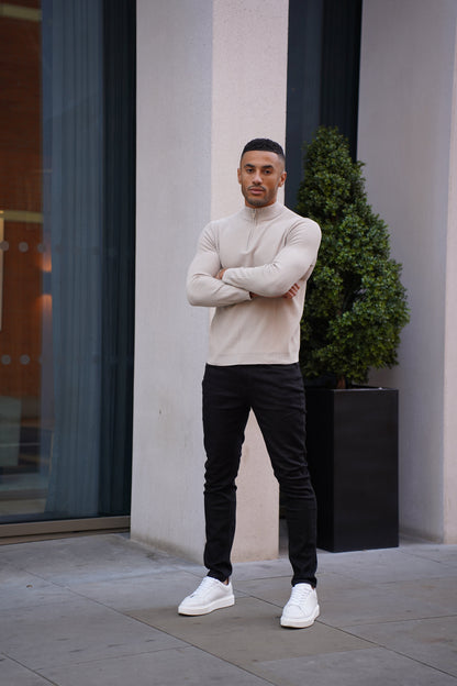 Capo TWIST Cotton 1/4 Zip Jumper - Stone