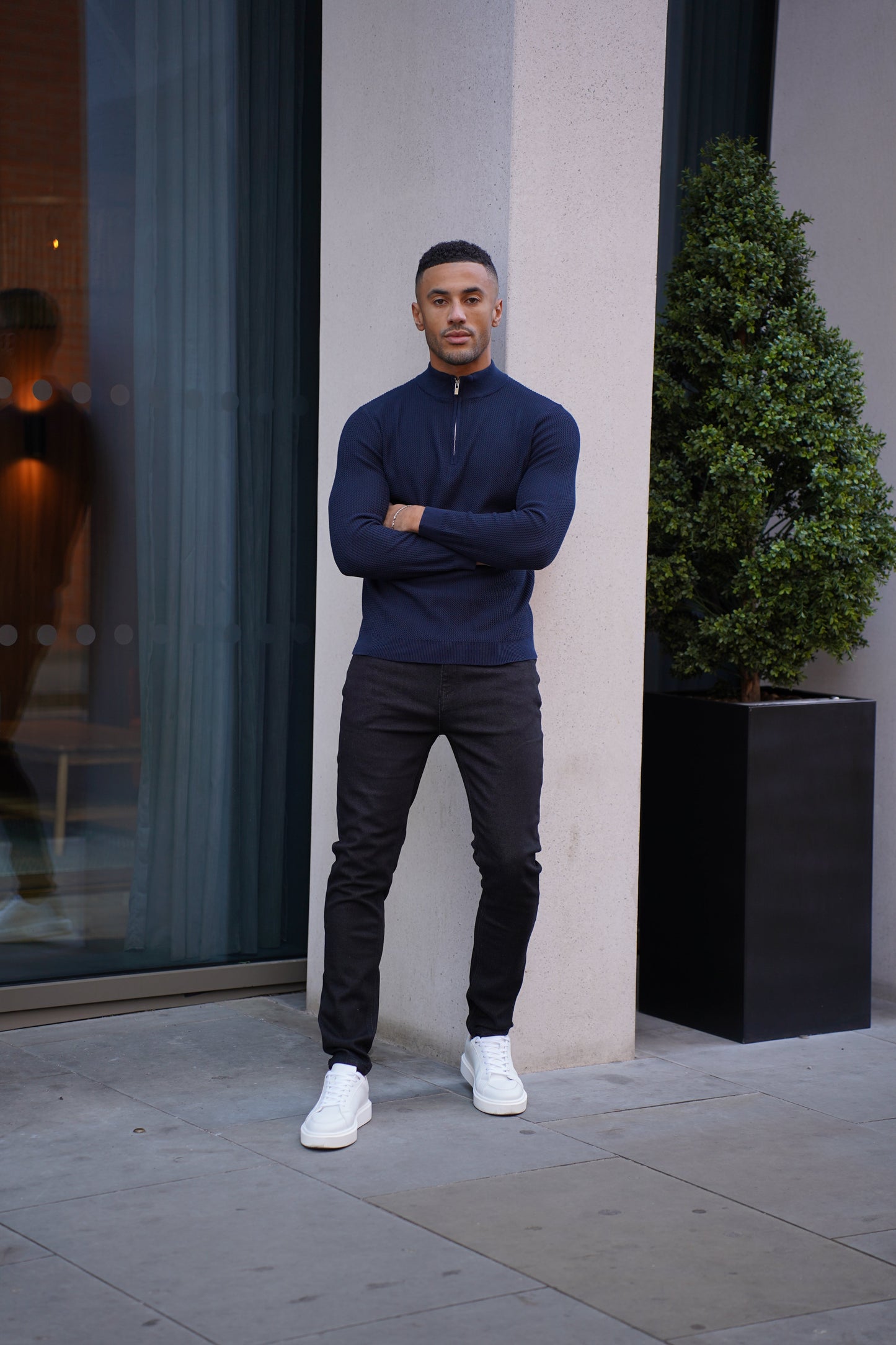 Capo TWIST Cotton 1/4 Zip Jumper - Navy