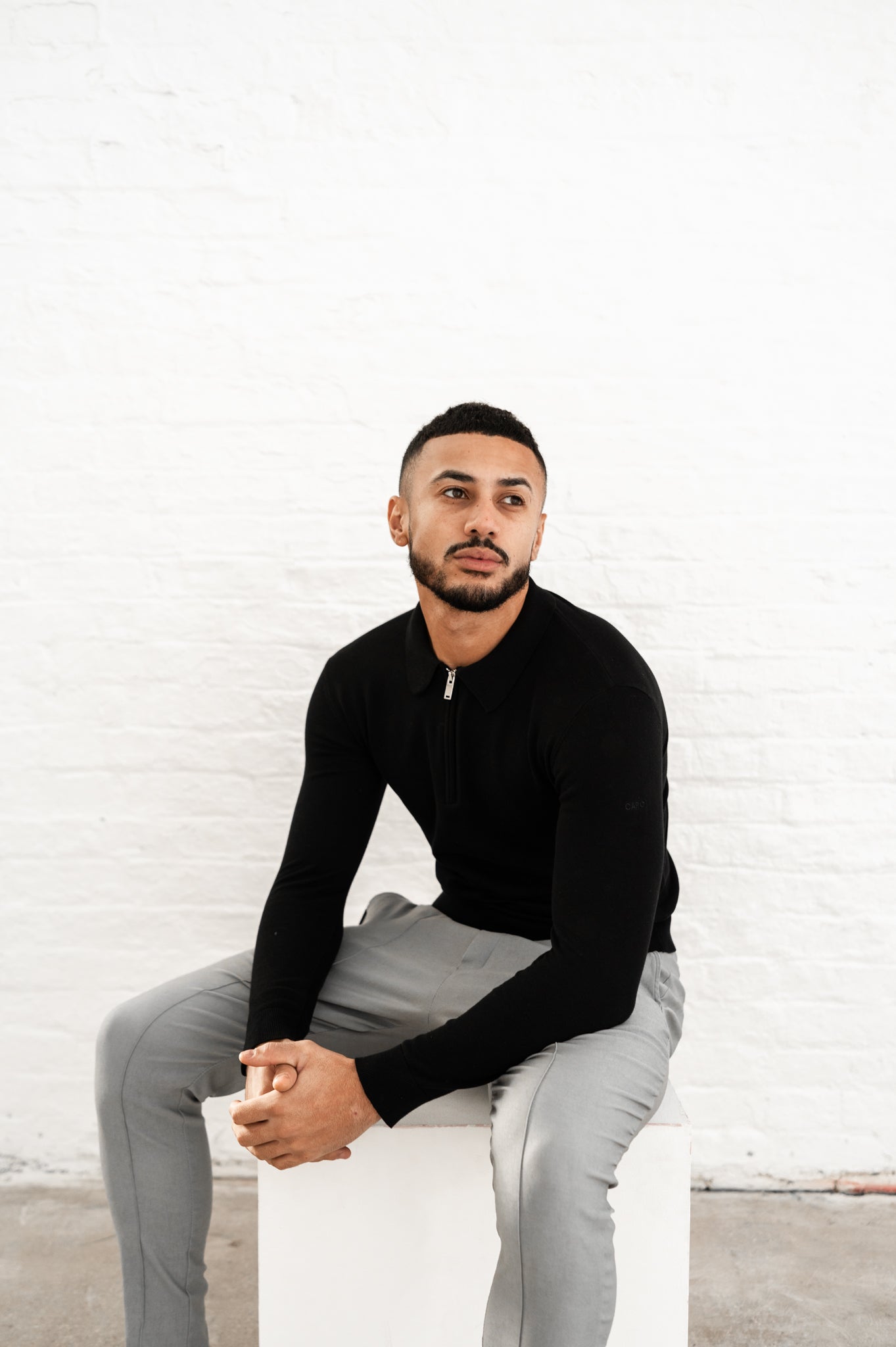 Capo Egyptian Cotton LS Zip Polo Shirt - Black