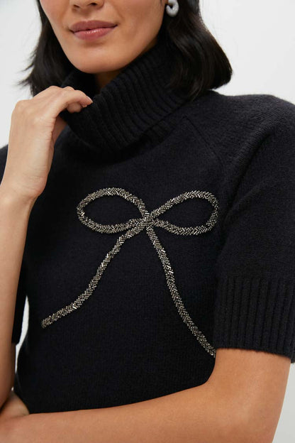 Black Silver Merrill Bow Short Sleeve Sweater