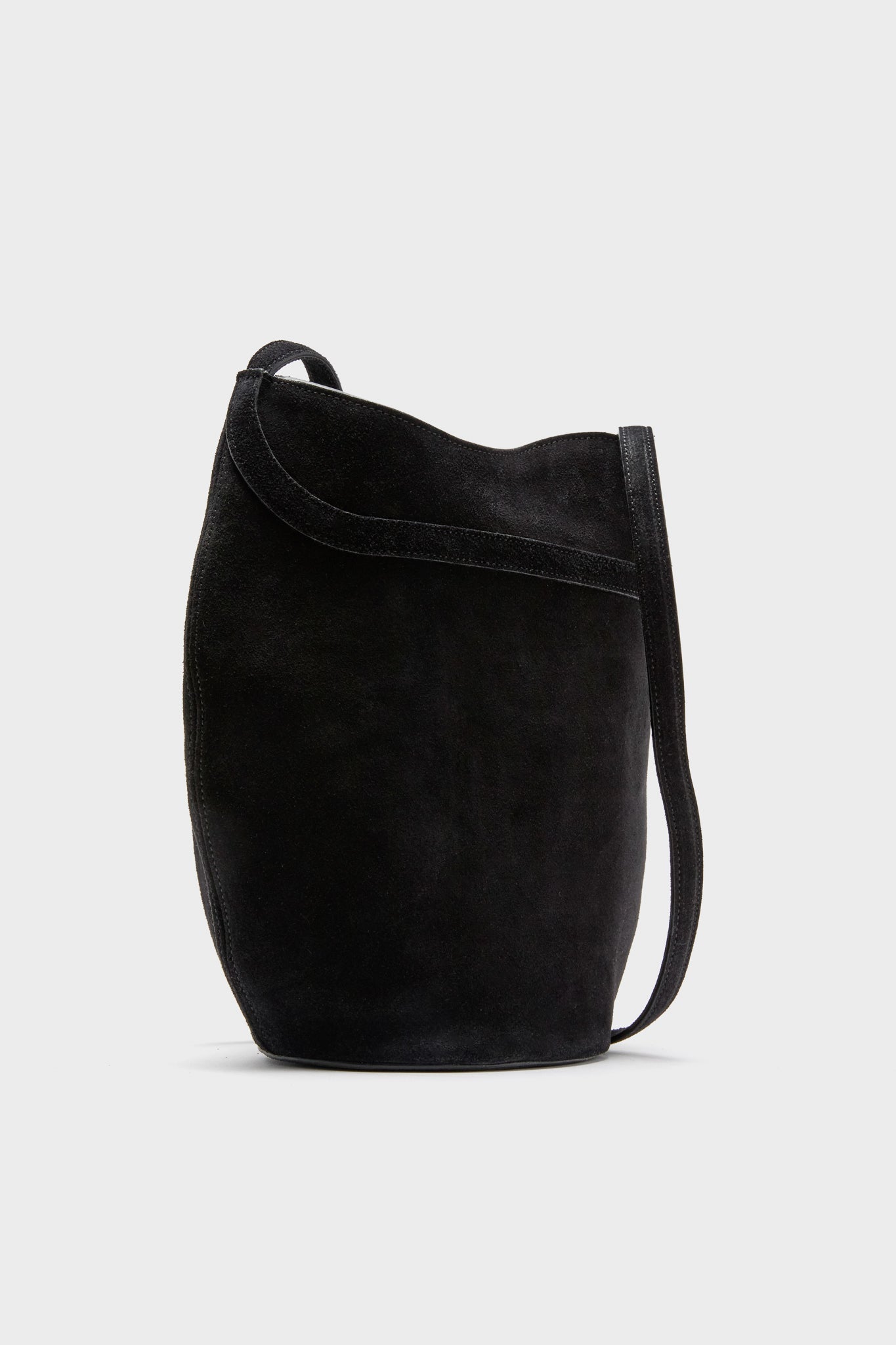 Black Suede Belted Bucket Bag